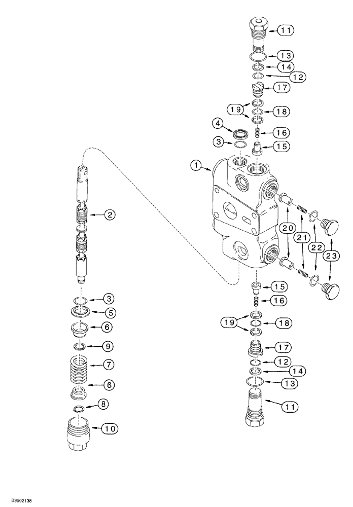 Схема запчастей Case 580SL - (8-084) - LOADER CONTROL VALVE, CLAM SECTION - P/N 113794A4 (08) - HYDRAULICS