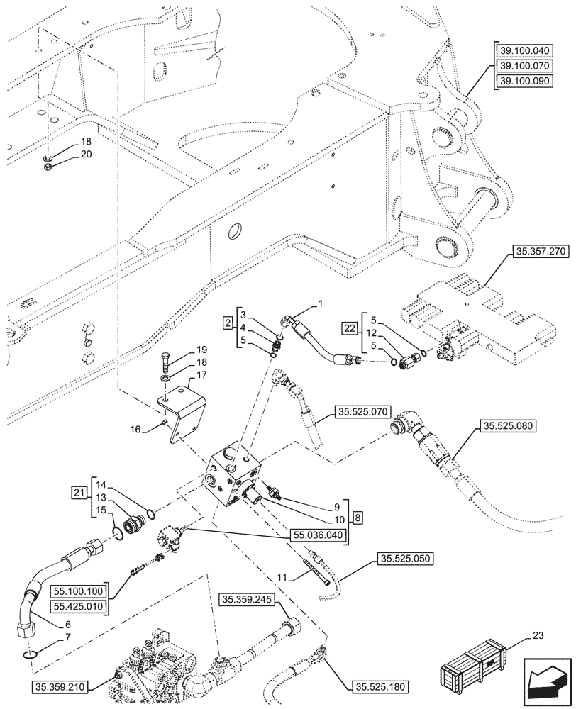 Схема запчастей Case 580SN WT - (35.525.170) - VAR - 747662 - AUXILIARY HYDRAULIC, CONTROL VALVE, LINE (35) - HYDRAULIC SYSTEMS