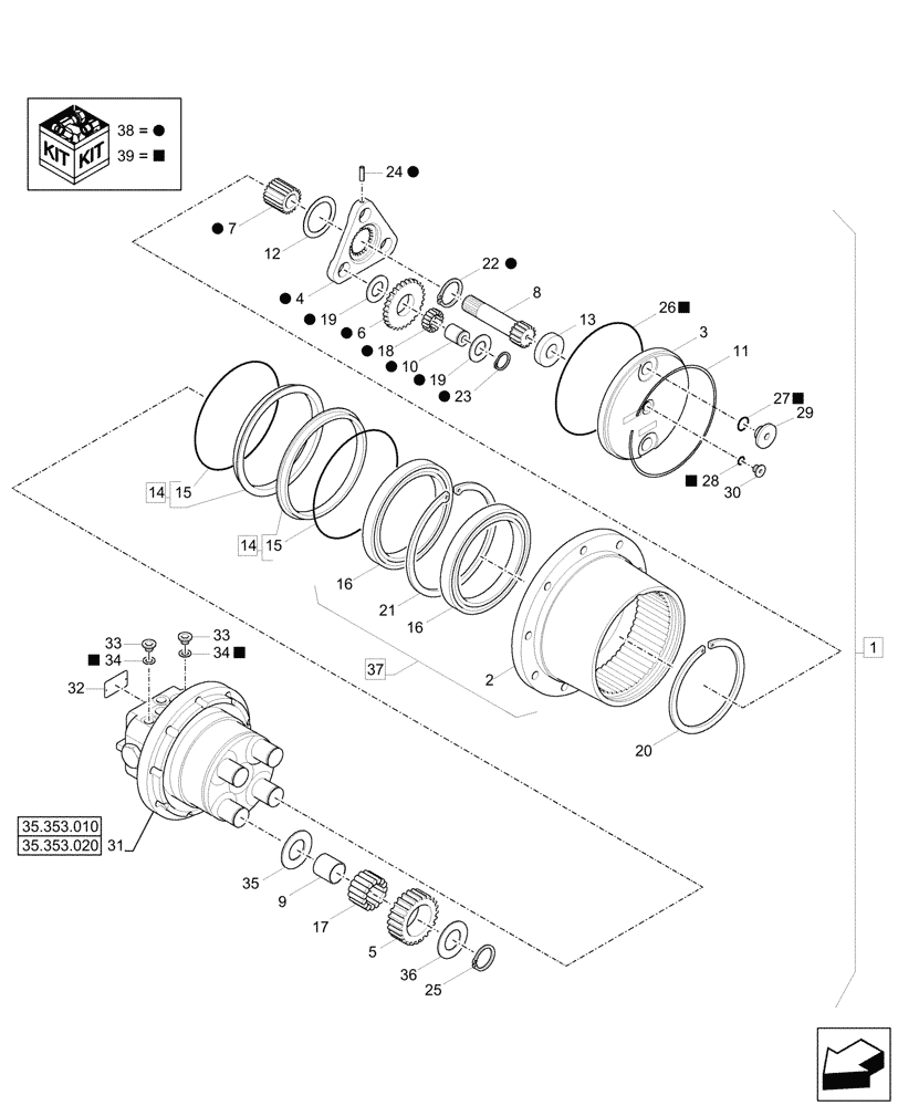 Схема запчастей Case CX26C - (35.353.030) - TRAVEL MOTOR & REDUCTION GEAR, COMPONENTS (35) - HYDRAULIC SYSTEMS