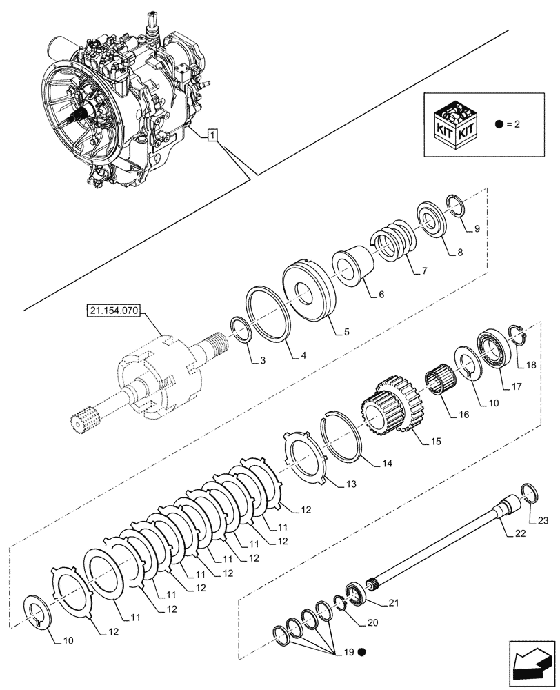 Схема запчастей Case 590SN - (21.154.080) - VAR - 423059 - TRANSMISSION, POWERSHUTTLE, COMPONENTS, PTO, INPUT SHAFT, 4WD (21) - TRANSMISSION