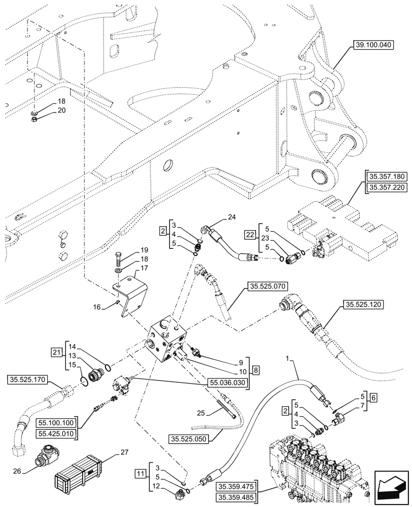 Схема запчастей Case 580N - (35.525.100) - VAR - 423084 - AUXILIARY HYDRAULIC, CONTROL VALVE, LINE (35) - HYDRAULIC SYSTEMS