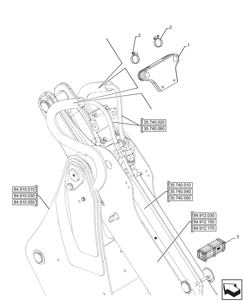 Схема запчастей Case 580N EP - (84.912.010) - EXTENDABLE DIPPER, SUPPORT, LINE (84) - BOOMS, DIPPERS & BUCKETS