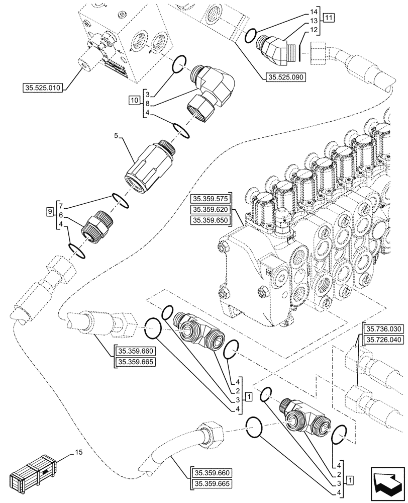 Схема запчастей Case 590SN - (35.525.150) - VAR - 423084 - AUXILIARY HYDRAULIC, LINE (35) - HYDRAULIC SYSTEMS