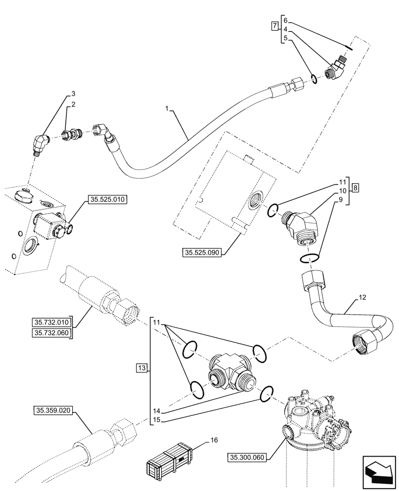 Схема запчастей Case 580SN WT - (35.525.070) - VAR - 423083, 423084 - AUXILIARY HYDRAULIC, CONTROL VALVE, LINE (35) - HYDRAULIC SYSTEMS