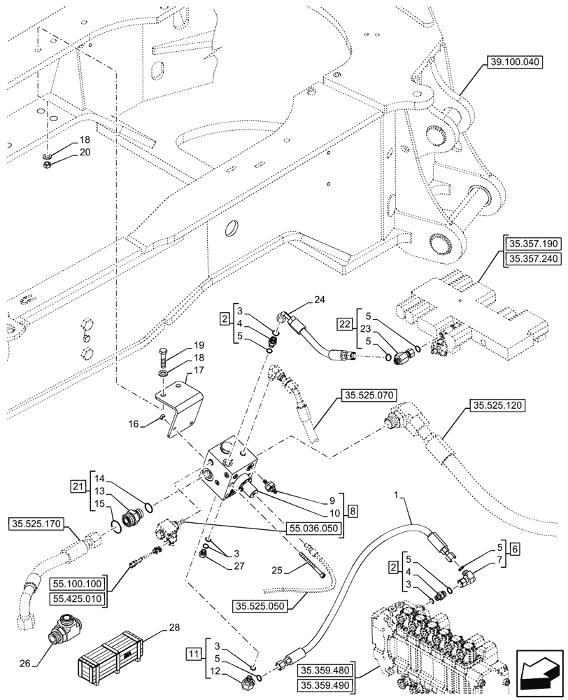 Схема запчастей Case 580N - (35.525.110) - VAR - 747662 - AUXILIARY HYDRAULIC, CONTROL VALVE, LINE (35) - HYDRAULIC SYSTEMS