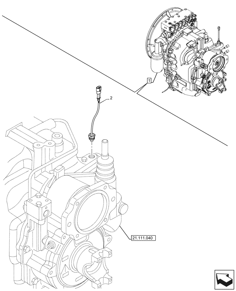 Схема запчастей Case 590SN - (55.022.040) - VAR - 423060 - TRANSMISSION, SEMI-POWERSHIFT, COMPONENTS, TEMPERATURE, SENSOR, 2WD (55) - ELECTRICAL SYSTEMS