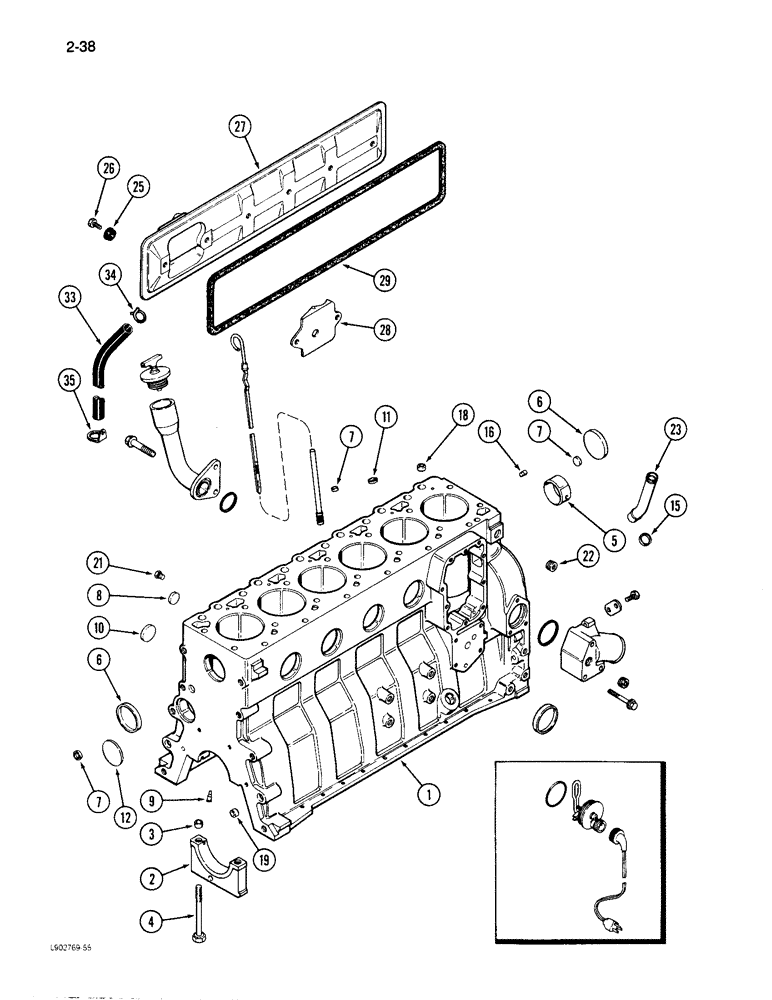 Схема запчастей Case 1085C - (2-38) - CYLINDER BLOCK, 6T-590 ENGINE (02) - ENGINE