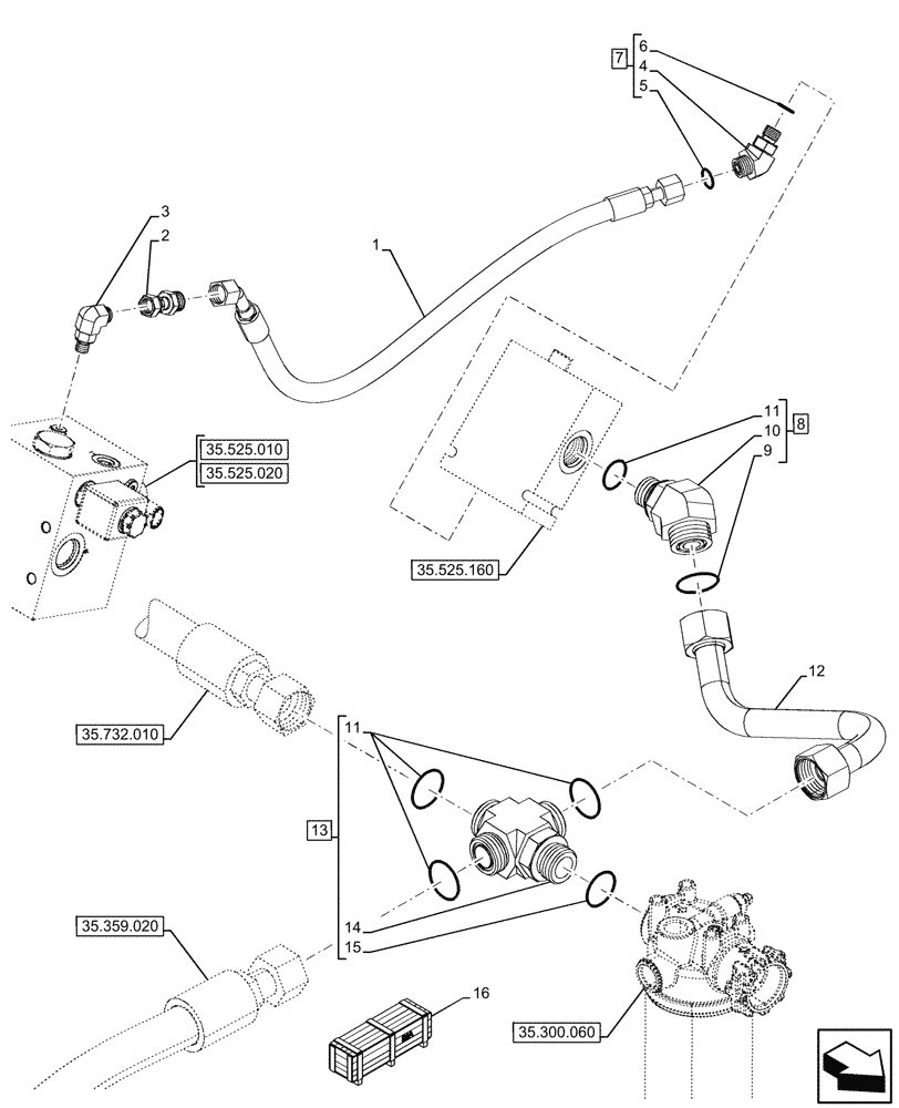 Схема запчастей Case 590SN - (35.525.140) - VAR - 423084 - AUXILIARY HYDRAULIC, LINE (35) - HYDRAULIC SYSTEMS