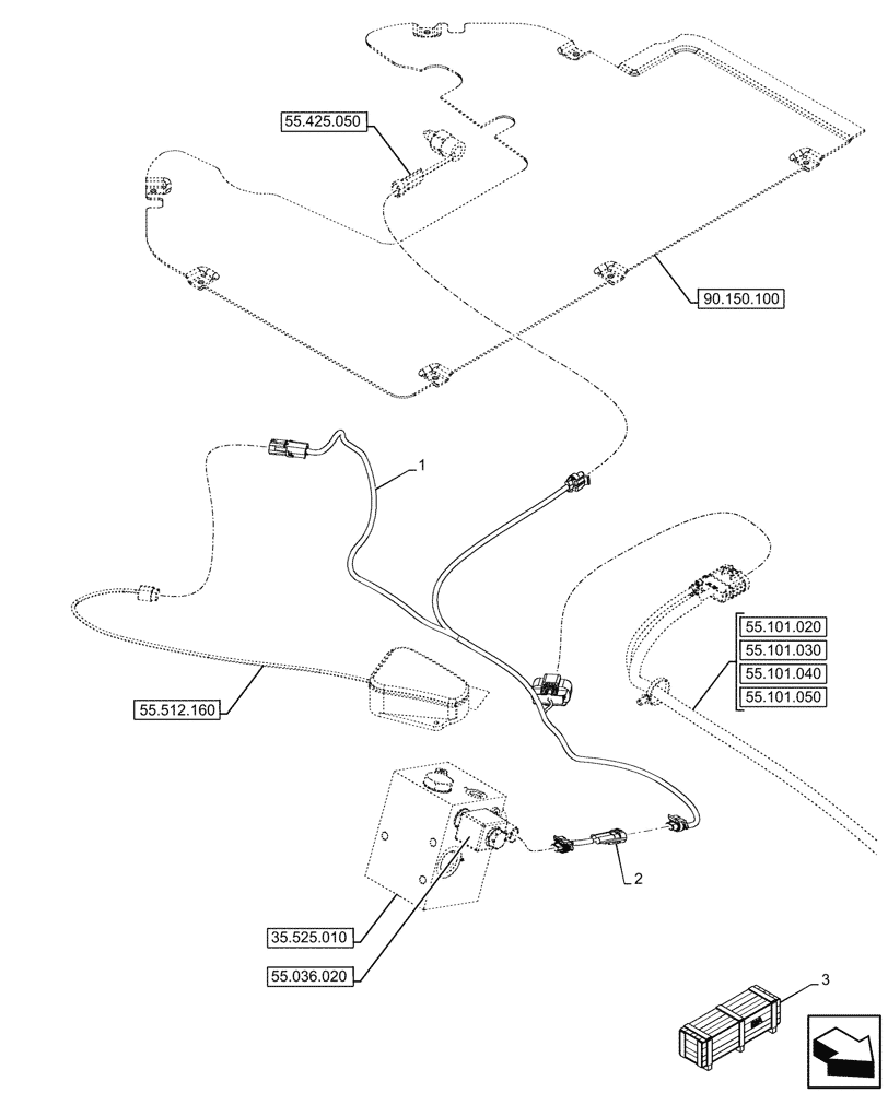 Схема запчастей Case 590SN - (55.100.110) - VAR - 423083 - HARNESS, HAMMER, MECHANICAL, CONTROLS (55) - ELECTRICAL SYSTEMS