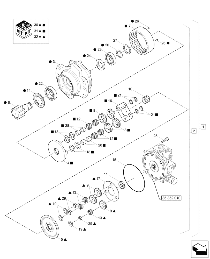 Схема запчастей Case CX26C - (35.352.020) - MOTO-REDUCTION GEAR, COMPONENTS (35) - HYDRAULIC SYSTEMS