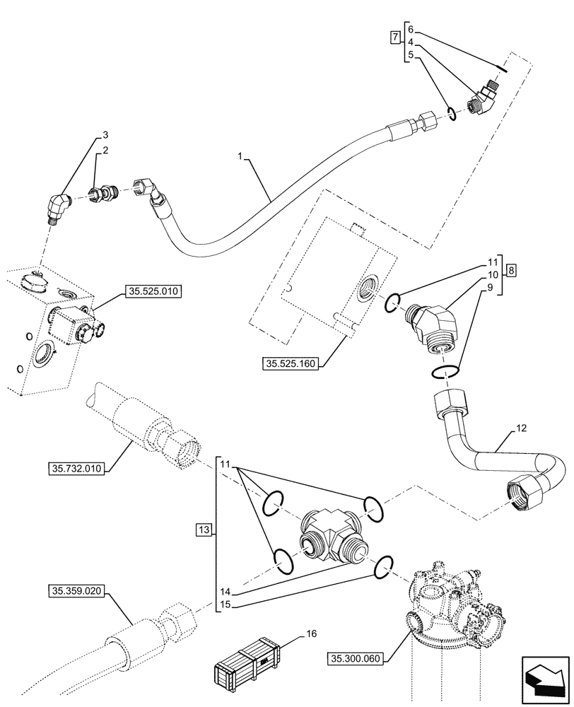 Схема запчастей Case 590SN - (35.525.140) - VAR - 423084 - AUXILIARY HYDRAULIC, LINE (35) - HYDRAULIC SYSTEMS