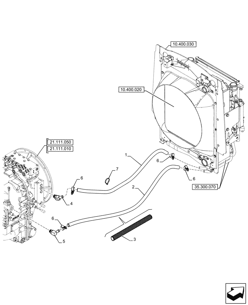 Схема запчастей Case 580SN WT - (21.103.010) - VAR - 423060, 423061 - TRANSMISSION, SEMI-POWERSHIFT, OIL COOLER, LINE (21) - TRANSMISSION