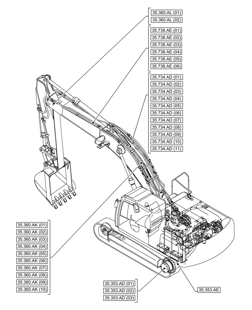 Схема запчастей Case CX350D LC - (35.000.00[02]) - SECTION INDEX - HYDRAULIC SYSTEMS (35) - HYDRAULIC SYSTEMS