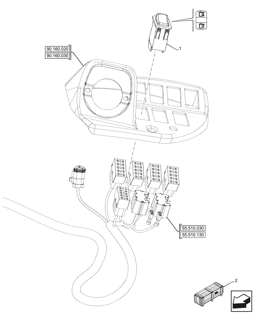 Схема запчастей Case 580SN - (55.512.150) - VAR - 423083, 423084 - OPTIONAL EQUIPMENT, SWITCH (55) - ELECTRICAL SYSTEMS