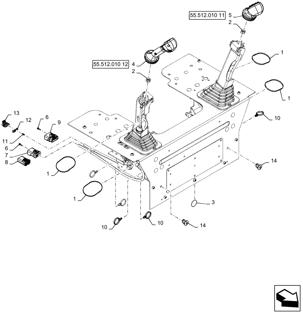 Схема запчастей Case SV340 - (55.512.010[10]) - LEVEL 300 HANDLE GRIPS, 2-SPEED MECHANICAL CONTROLS, W/ MULTIFUNCTIONAL ELECTRICAL CONTROLS (55) - ELECTRICAL SYSTEMS