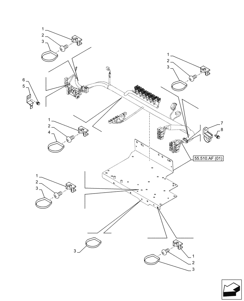 Схема запчастей Case CX350D LC - (55.510.AF[03]) - CAB MAIN WIRE HARNESS, CABLE CLIP (55) - ELECTRICAL SYSTEMS
