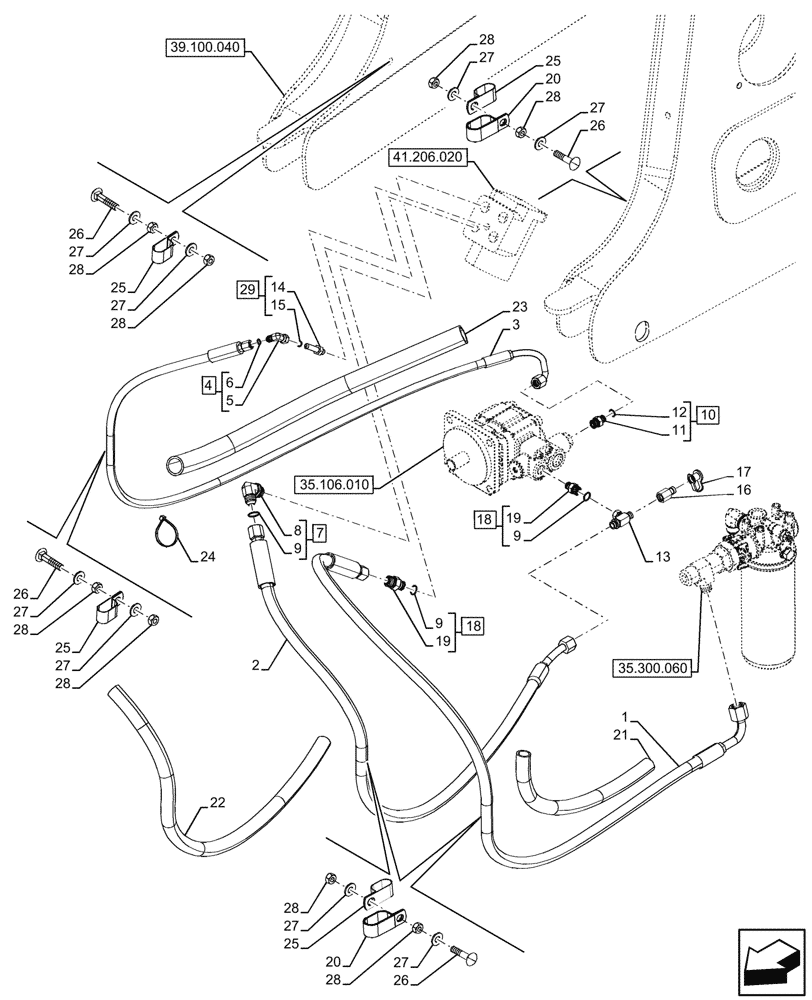 Схема запчастей Case 580N EP - (41.200.030) - STEERING, OIL LINE (41) - STEERING