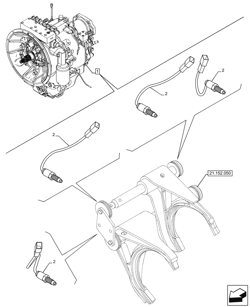 Схема запчастей Case 590SN - (55.023.010) - VAR - 423060 - TRANSMISSION, SEMI-POWERSHIFT, COMPONENTS, MECHANICAL, SWITCH, 2WD (55) - ELECTRICAL SYSTEMS