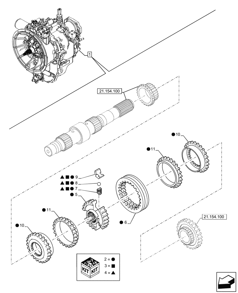 Схема запчастей Case 580SN - (21.154.120) - VAR - 423059 - TRANSMISSION, POWERSHUTTLE, COMPONENTS, SYNCHRONIZER, 4WD (21) - TRANSMISSION