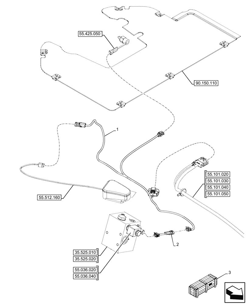 Схема запчастей Case 580SN - (55.100.110) - VAR - 423083 - HARNESS, HAMMER, MECHANICAL, CONTROLS (55) - ELECTRICAL SYSTEMS