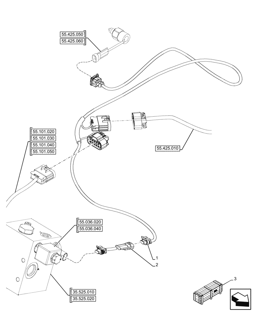 Схема запчастей Case 580N EP - (55.100.120) - VAR - 423084 - HARNESS, HAMMER, PILOT CONTROLS (55) - ELECTRICAL SYSTEMS