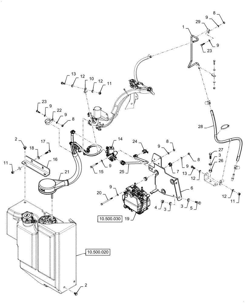 Схема запчастей Case 921G - (10.500.010[01]) - DEF TANK AND LINES INSTALLATION (10) - ENGINE