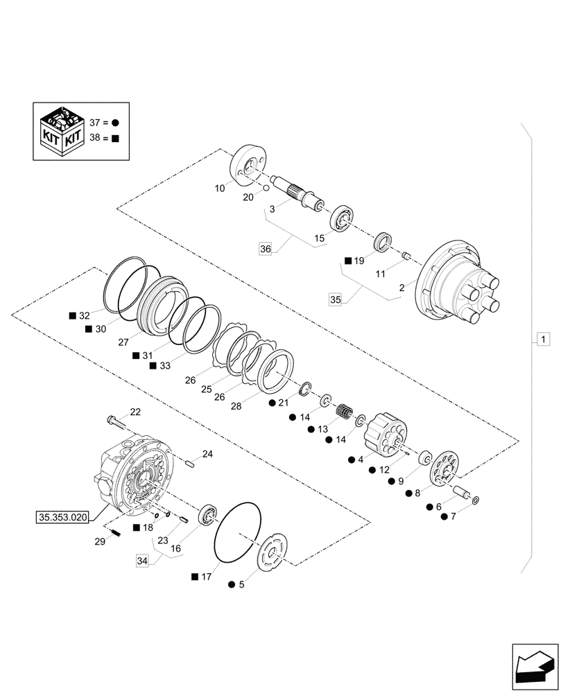 Схема запчастей Case CX26C - (35.353.010) - TRAVEL MOTOR & REDUCTION GEAR, COMPONENTS (35) - HYDRAULIC SYSTEMS