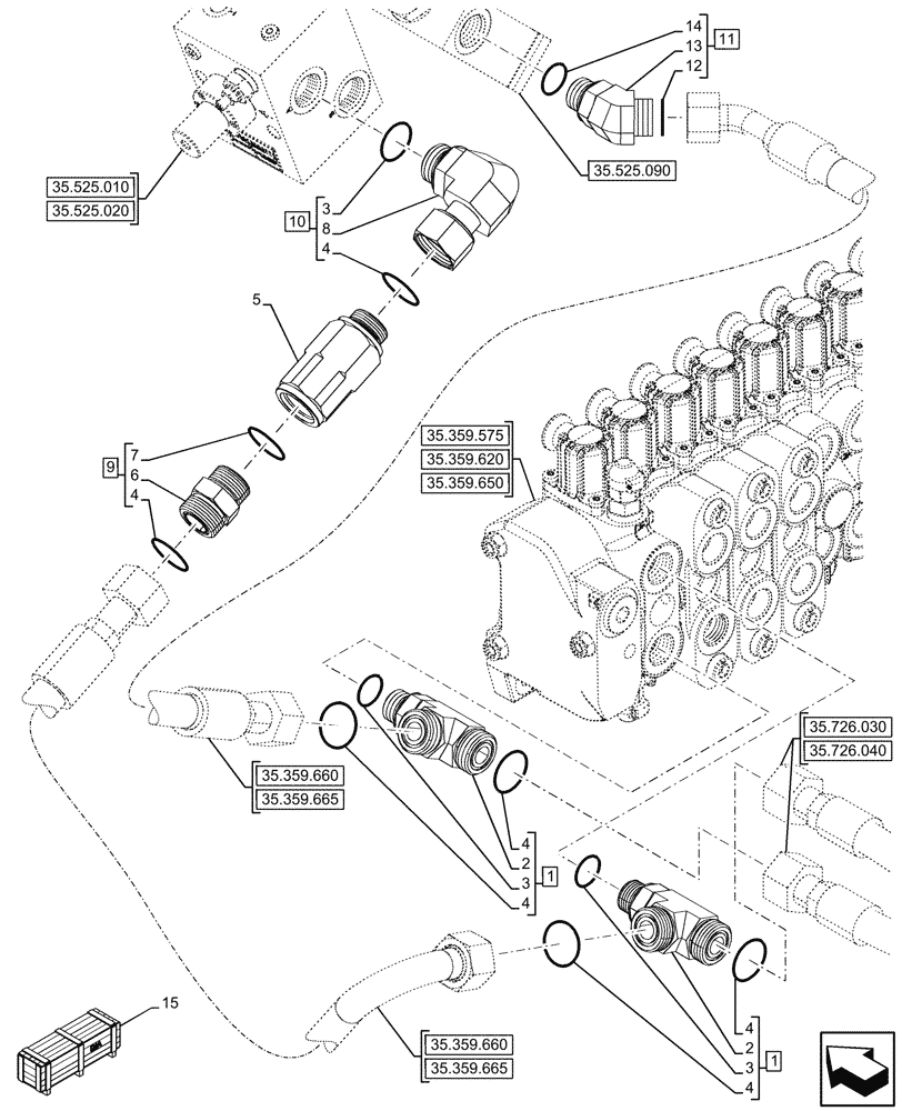 Схема запчастей Case 590SN - (35.525.150) - VAR - 423084 - AUXILIARY HYDRAULIC, LINE (35) - HYDRAULIC SYSTEMS