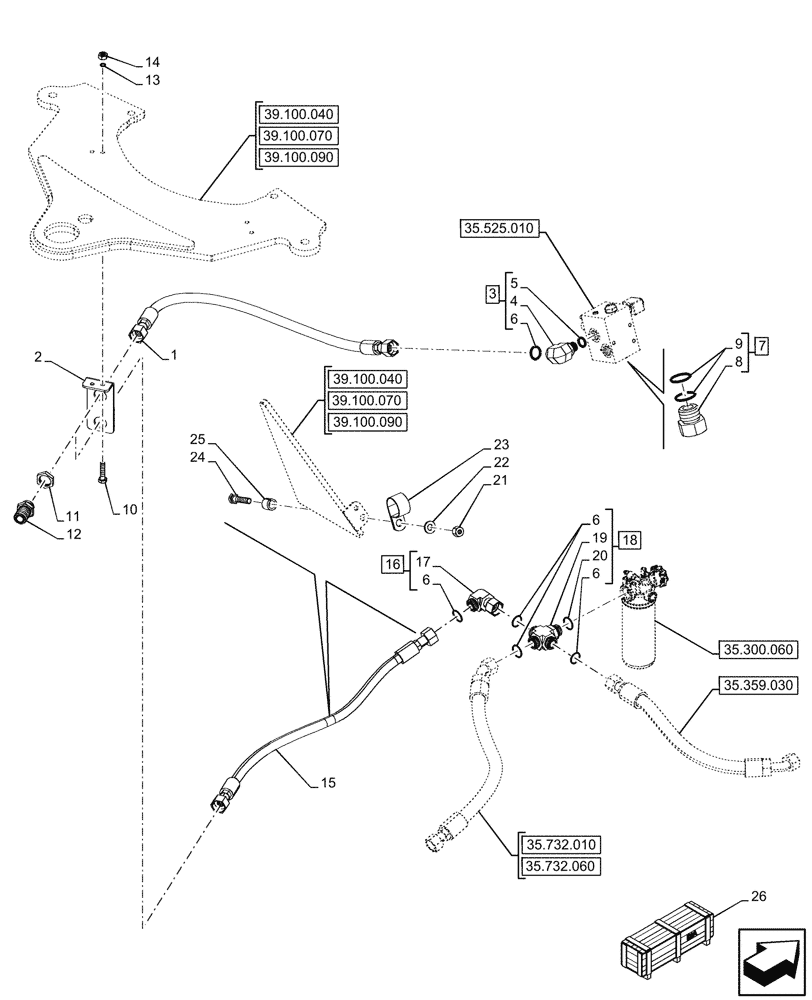 Схема запчастей Case 580N - (35.525.030) - VAR - 747661 - AUXILIARY HYDRAULIC, LINE (35) - HYDRAULIC SYSTEMS