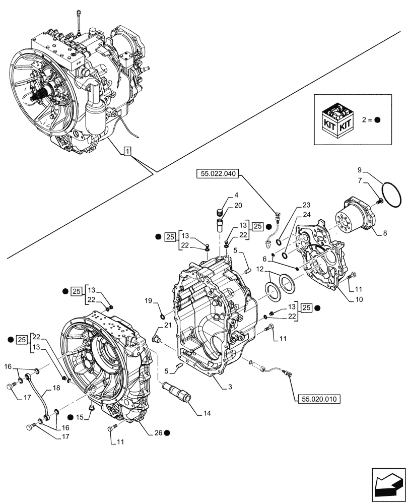 Схема запчастей Case 580SN - (21.111.040) - VAR - 423060 - TRANSMISSION, SEMI-POWERSHIFT, COMPONENTS, HOUSING, 2WD (21) - TRANSMISSION