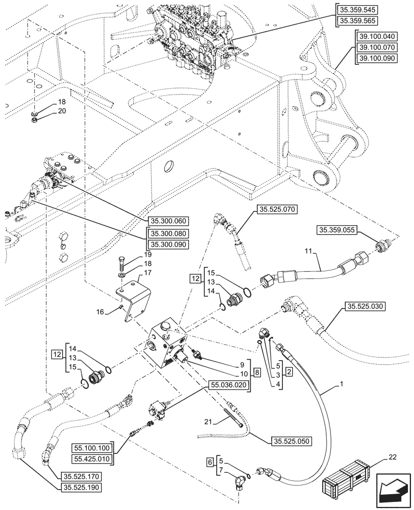 Схема запчастей Case 580N - (35.525.010) - VAR - 423083, 747661 - AUXILIARY HYDRAULIC, CONTROL VALVE, LINE (35) - HYDRAULIC SYSTEMS