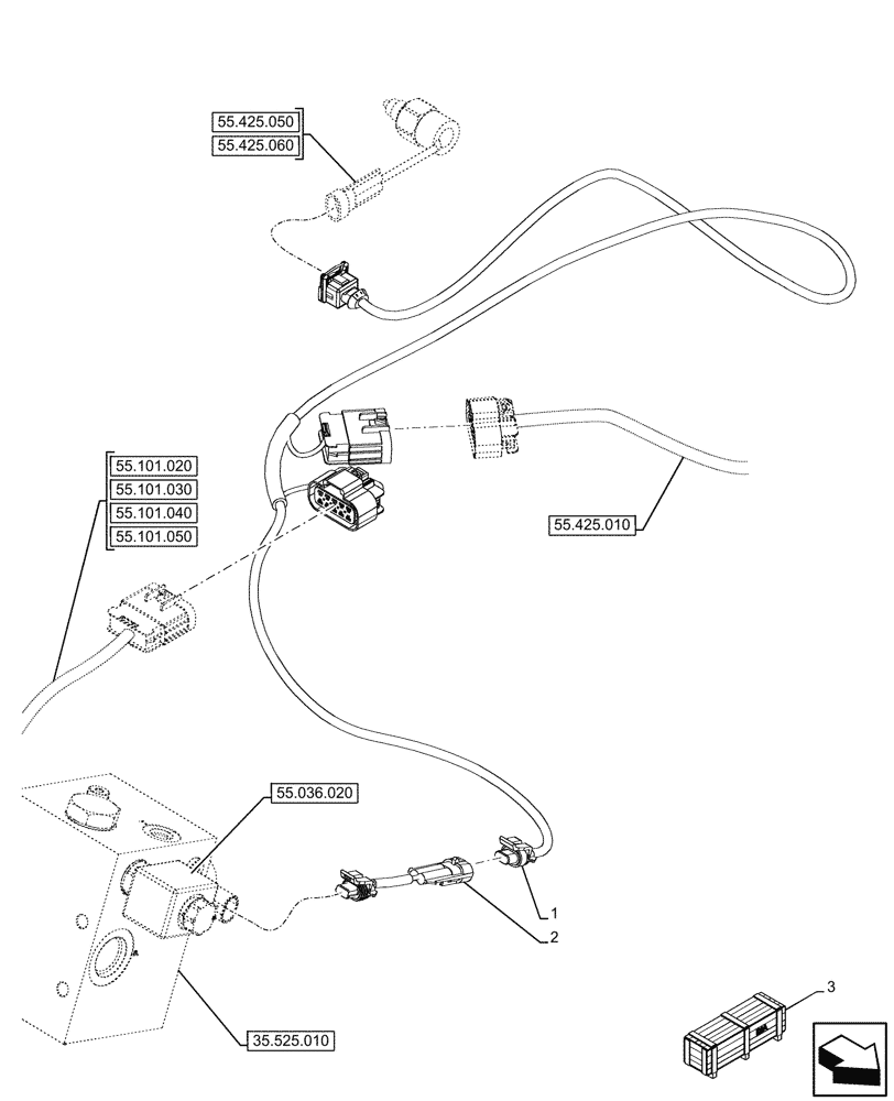 Схема запчастей Case 580SN - (55.100.120) - VAR - 423084 - HARNESS, HAMMER, PILOT CONTROLS (55) - ELECTRICAL SYSTEMS