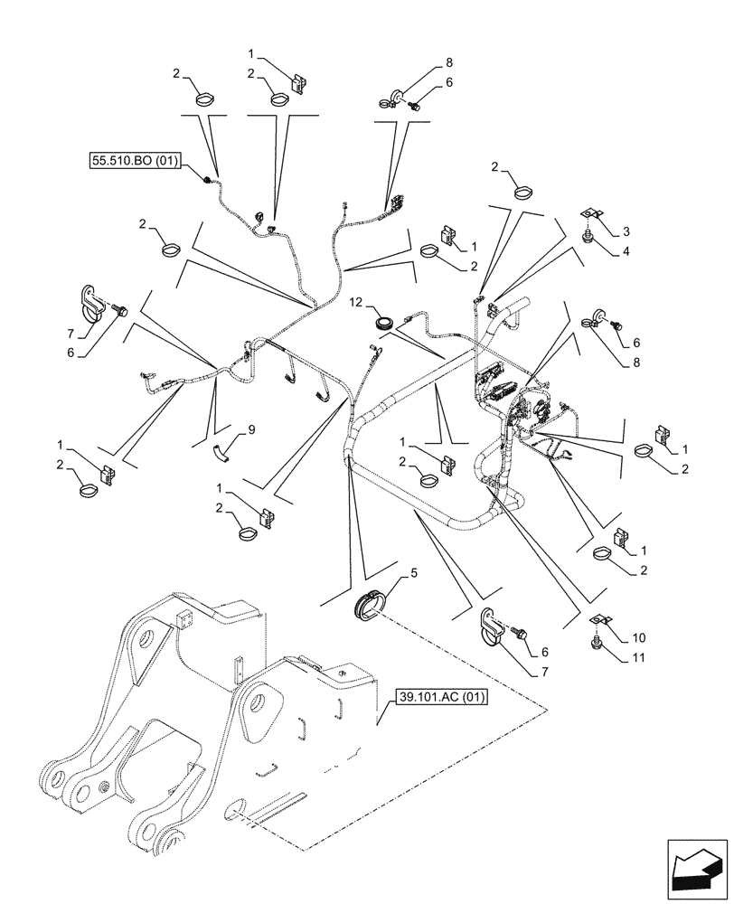 Схема запчастей Case CX350D LC - (55.510.BO[02]) - MAIN, WIRE HARNESS, CABLE CLIP (55) - ELECTRICAL SYSTEMS