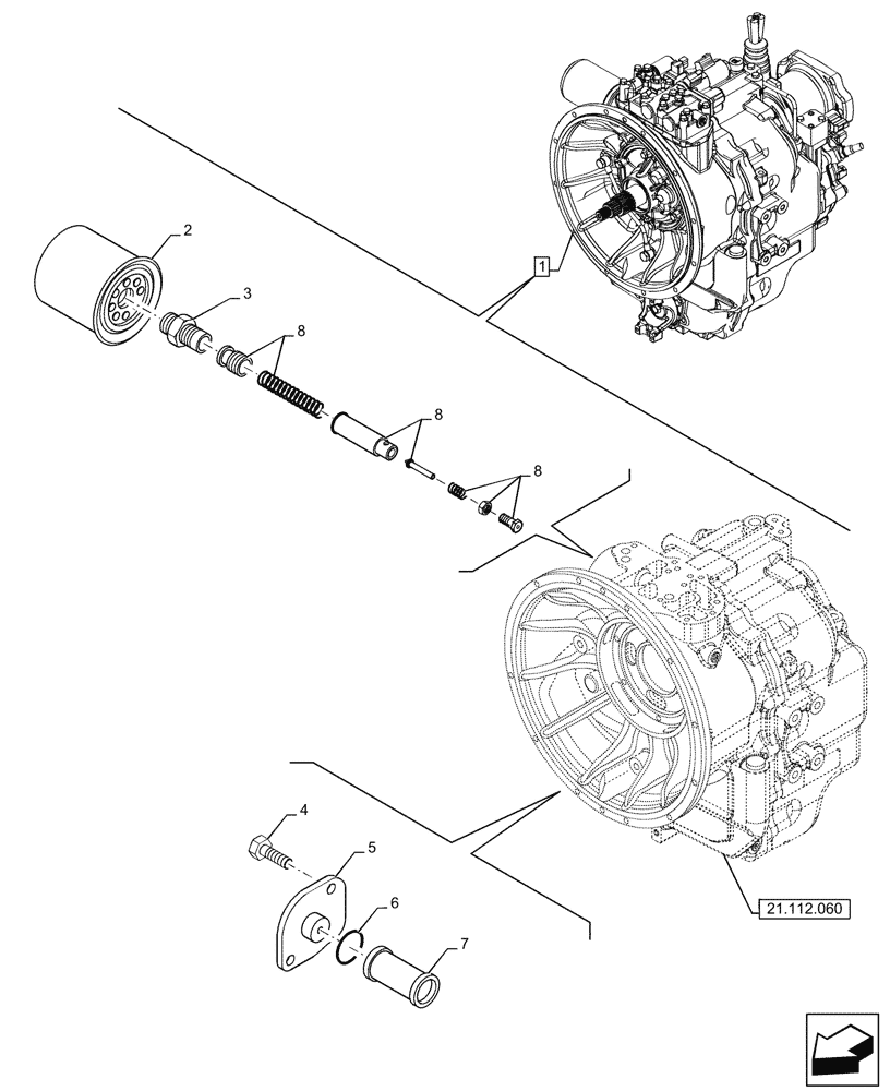 Схема запчастей Case 580SN WT - (21.104.040) - VAR - 423059 - TRANSMISSION, POWERSHUTTLE, COMPONENTS, OIL FILTER, 4WD (21) - TRANSMISSION