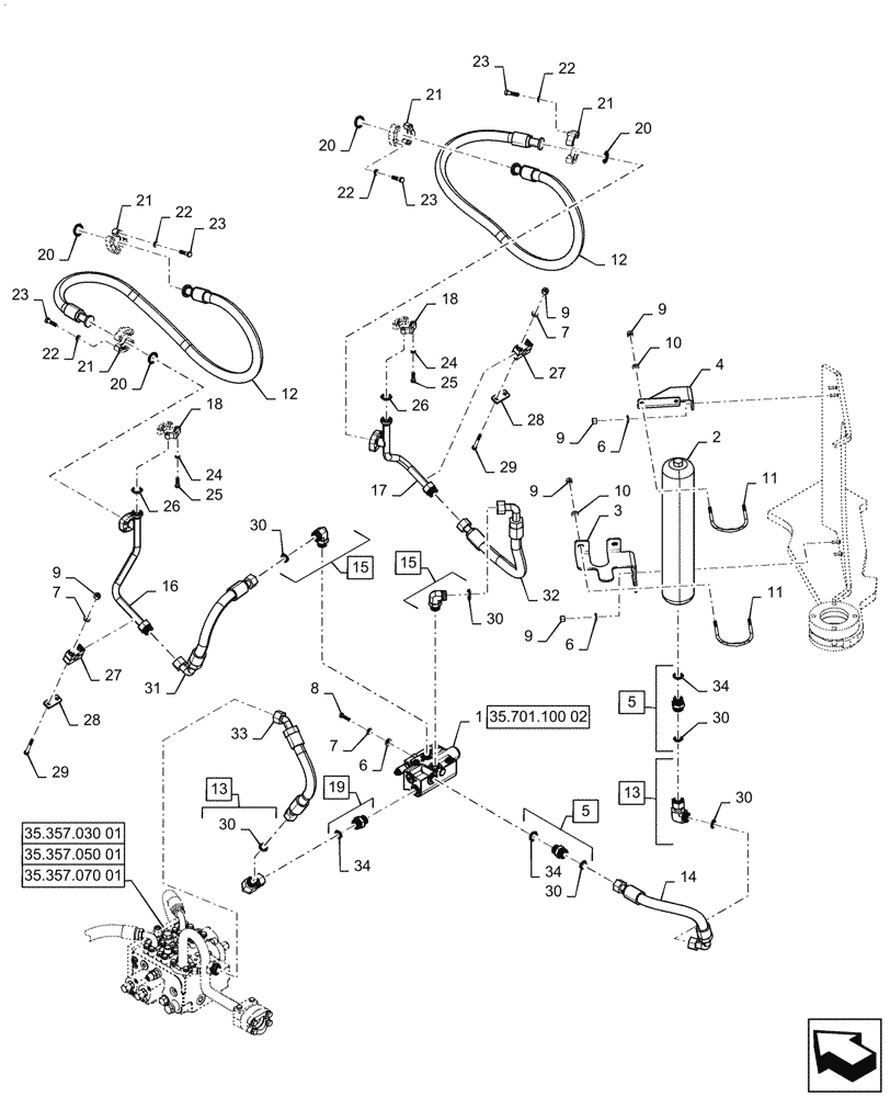 Схема запчастей Case 921G - (35.701.040[01]) - VAR - 782503 - RIDE CONTROL (35) - HYDRAULIC SYSTEMS