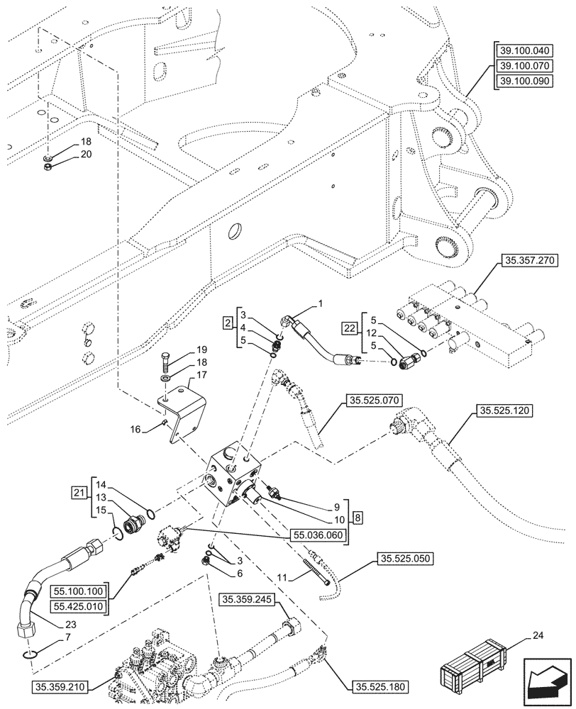 Схема запчастей Case 580SN WT - (35.525.170) - VAR - 747662 - AUXILIARY HYDRAULIC, CONTROL VALVE, LINE (35) - HYDRAULIC SYSTEMS