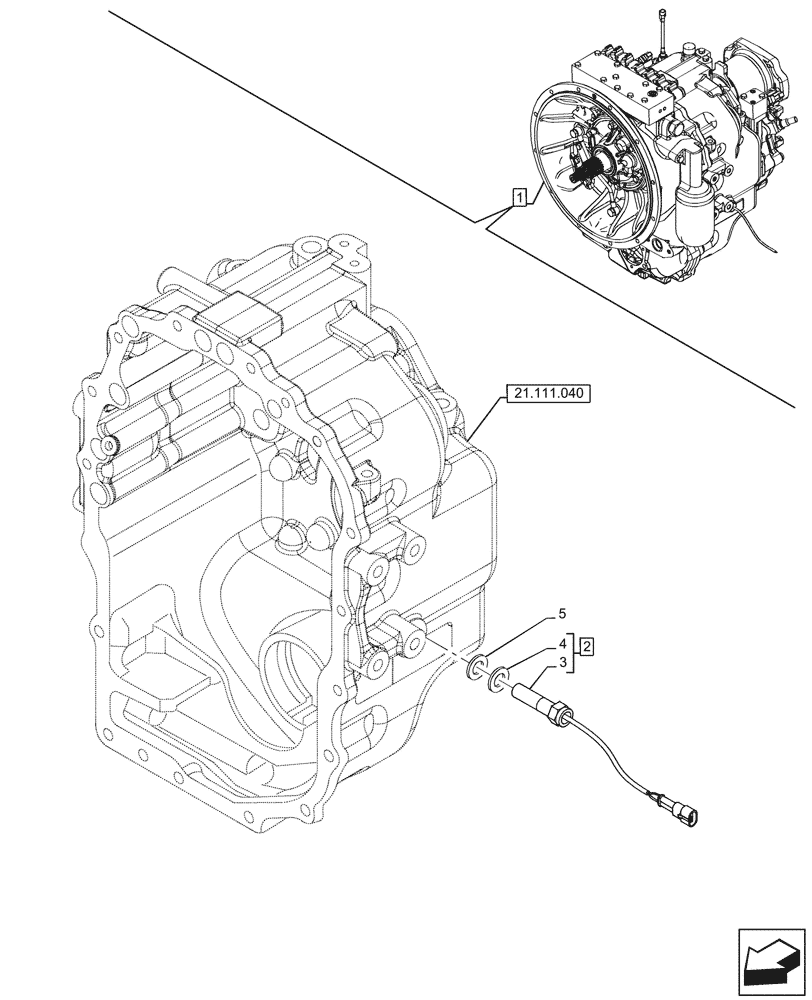 Схема запчастей Case 580SN - (55.020.010) - VAR - 423060 - TRANSMISSION, SEMI-POWERSHIFT, COMPONENTS, SPEED SENSOR, 2WD (55) - ELECTRICAL SYSTEMS