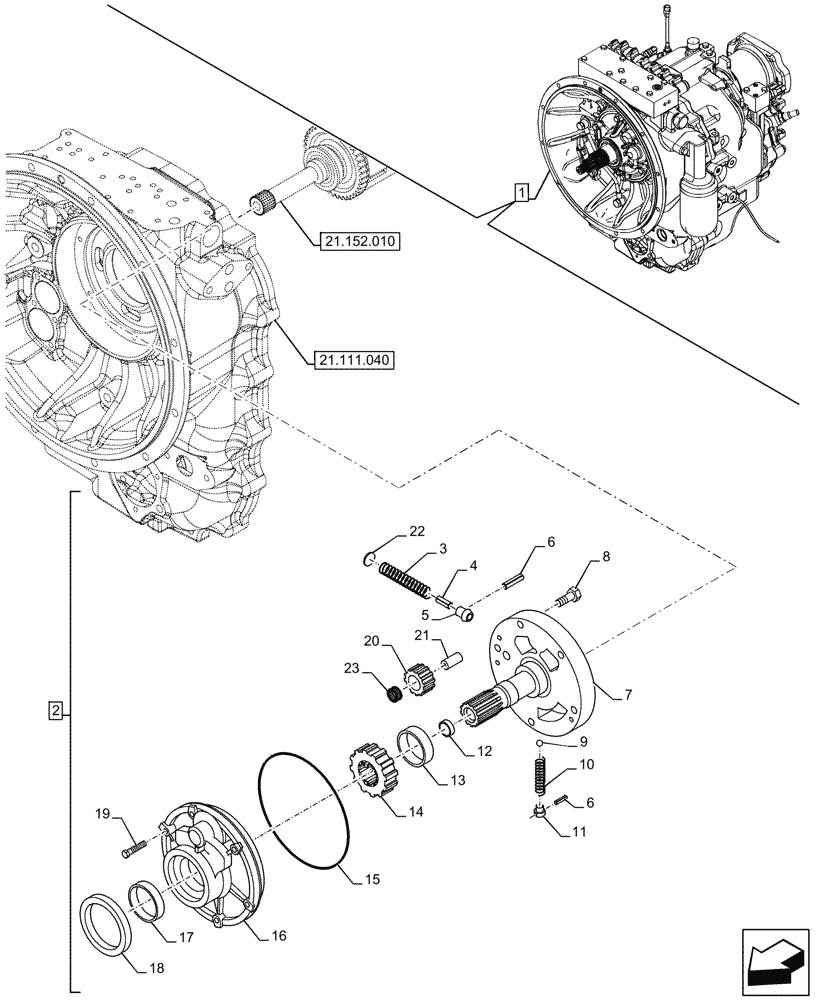 Схема запчастей Case 580SN - (21.111.030) - VAR - 423060 - TRANSMISSION, SEMI-POWERSHIFT, COMPONENTS, OIL PUMP, 2WD (21) - TRANSMISSION