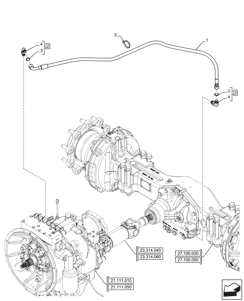 Схема запчастей Case 590SN - (27.106.120) - VAR - 423060, 423061 - TRANSMISSION, SEMI-POWERSHIFT, DIFFERENTIAL LOCK, OIL, SUCTION PIPE (27) - REAR AXLE SYSTEM