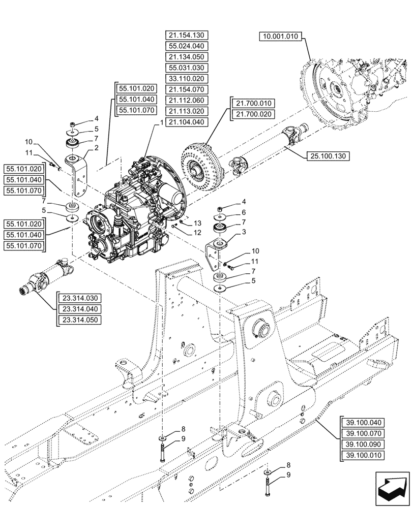 Схема запчастей Case 580SN WT - (21.112.050) - VAR - 423059 - TRANSMISSION, POWERSHUTTLE, 4WD (21) - TRANSMISSION