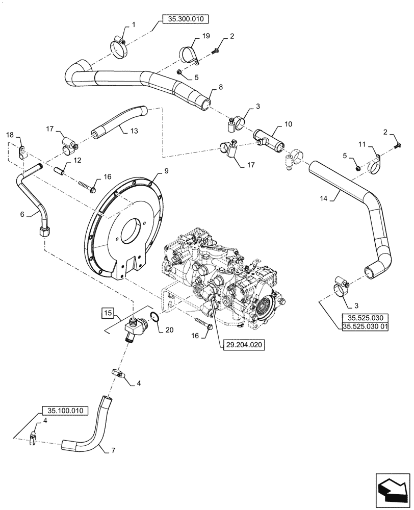 Схема запчастей Case SV340 - (29.204.030) - HYDROSTATIC PUMP, SUPPLY LINES, MECHANICAL CONTROLS (29) - HYDROSTATIC DRIVE