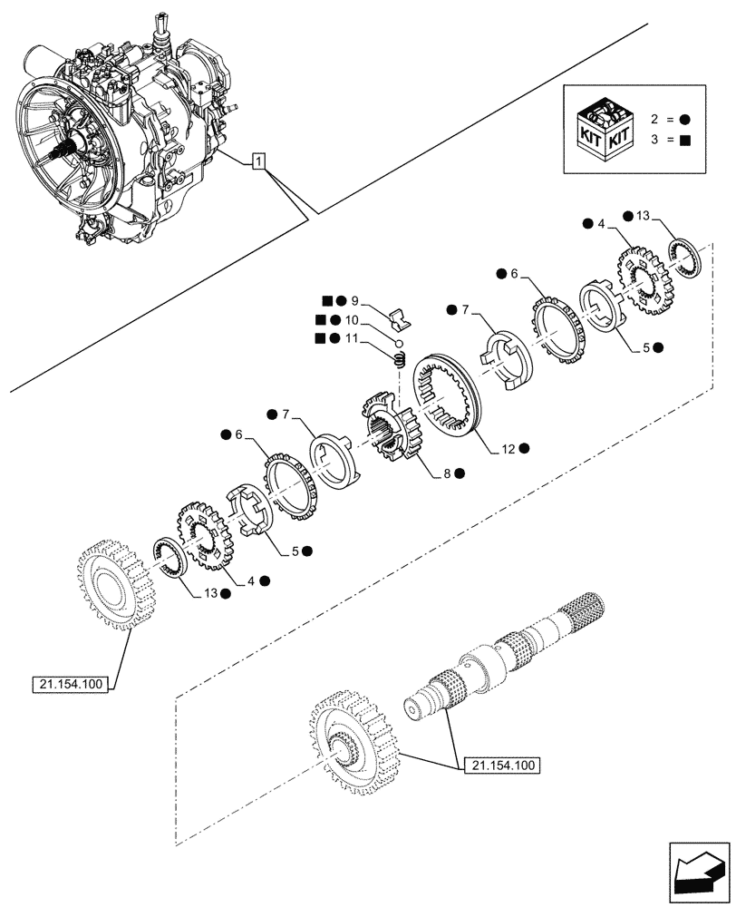 Схема запчастей Case 580SN WT - (21.154.110) - VAR - 423059 - TRANSMISSION, POWERSHUTTLE, COMPONENTS, SYNCHRONIZER, 4WD (21) - TRANSMISSION