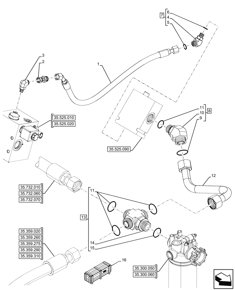 Схема запчастей Case 580SN WT - (35.525.070) - VAR - 423083 - AUXILIARY HYDRAULIC, LINE (35) - HYDRAULIC SYSTEMS