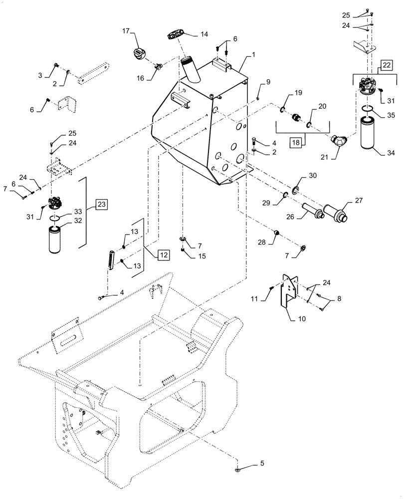 Схема запчастей Case 1650M XLT BD - (35.300.010) - TANK - HYDRAULIC OIL RESERVOIR (35) - HYDRAULIC SYSTEMS