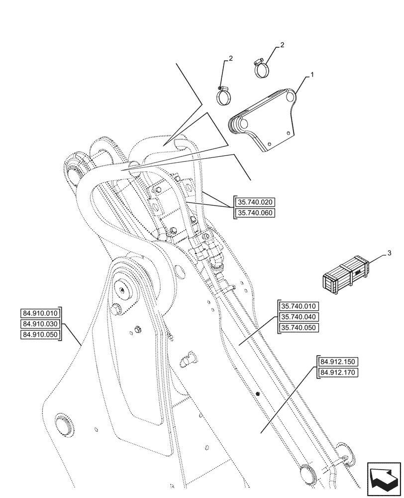 Схема запчастей Case 580SN WT - (84.912.010) - EXTENDABLE DIPPER, SUPPORT, LINE (84) - BOOMS, DIPPERS & BUCKETS