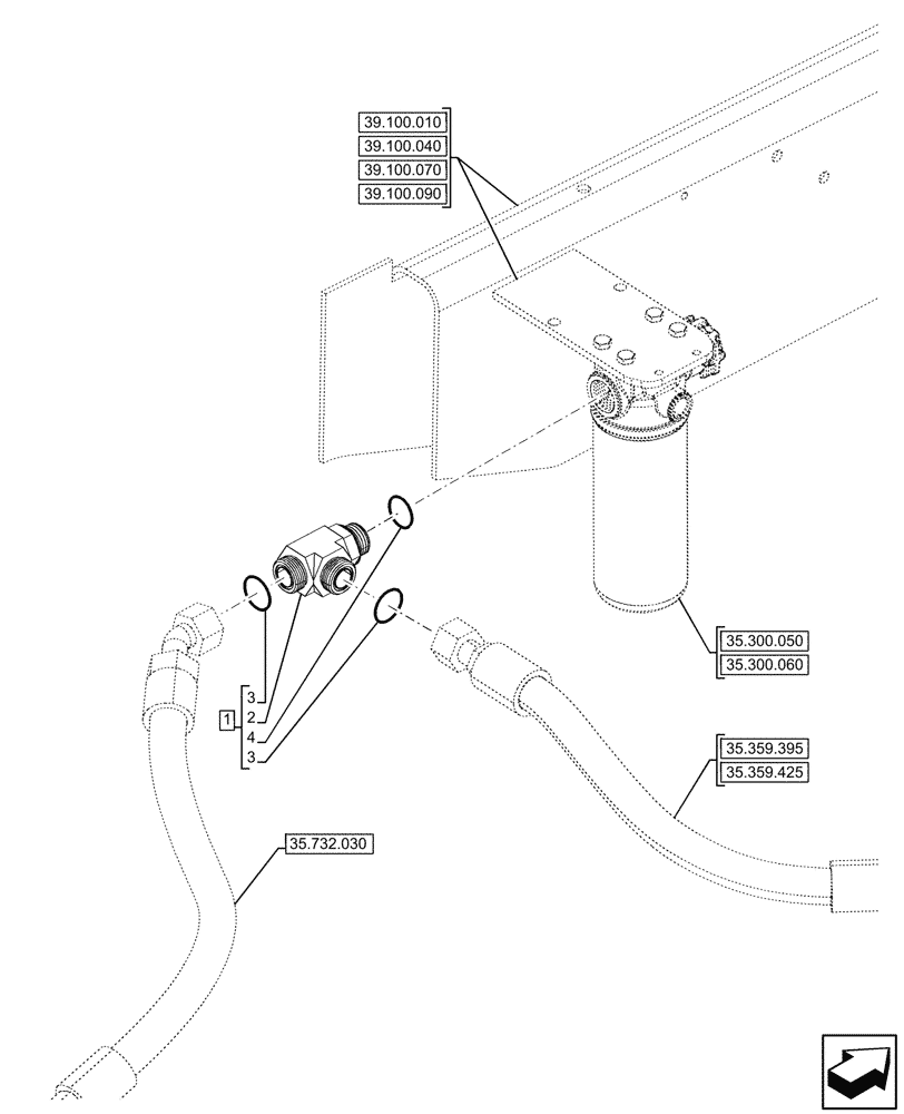 Схема запчастей Case 590SN - (35.726.020) - EXTENDABLE DIPPER, AUXILIARY HYDRAULIC (35) - HYDRAULIC SYSTEMS