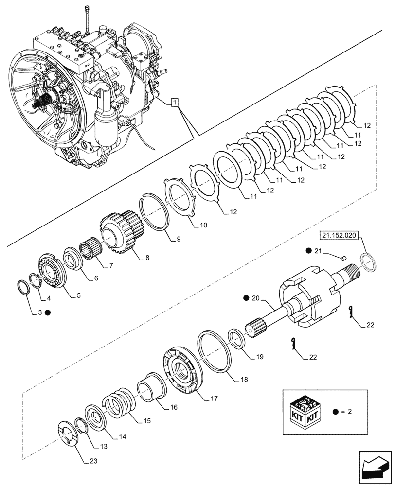 Схема запчастей Case 590SN - (21.152.010) - VAR - 423060 - TRANSMISSION, SEMI-POWERSHIFT, COMPONENTS, PTO, INPUT SHAFT, 2WD (21) - TRANSMISSION