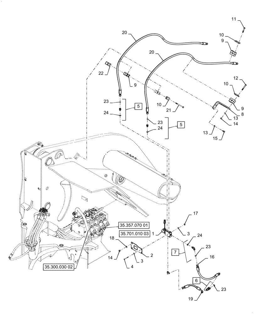 Схема запчастей Case 921G - (35.701.010[01]) - VAR - 424250, 424999 - COUPLER SOLENOID LINE INSTALLATION (35) - HYDRAULIC SYSTEMS