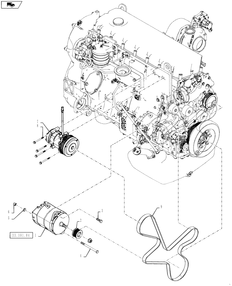 Схема запчастей Case 1021F - (55.301.03) - ALTERNATOR INSTALLATION WITH AIR CONDITIONING (55) - ELECTRICAL SYSTEMS