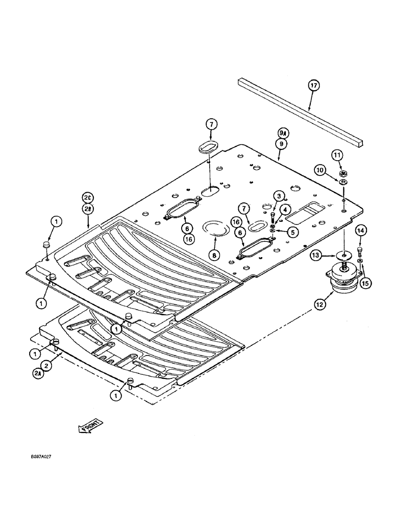 Схема запчастей Case 9060B - (9-054) - CAB FLOOR, MOUNTING AND FLOOR MATS (09) - CHASSIS